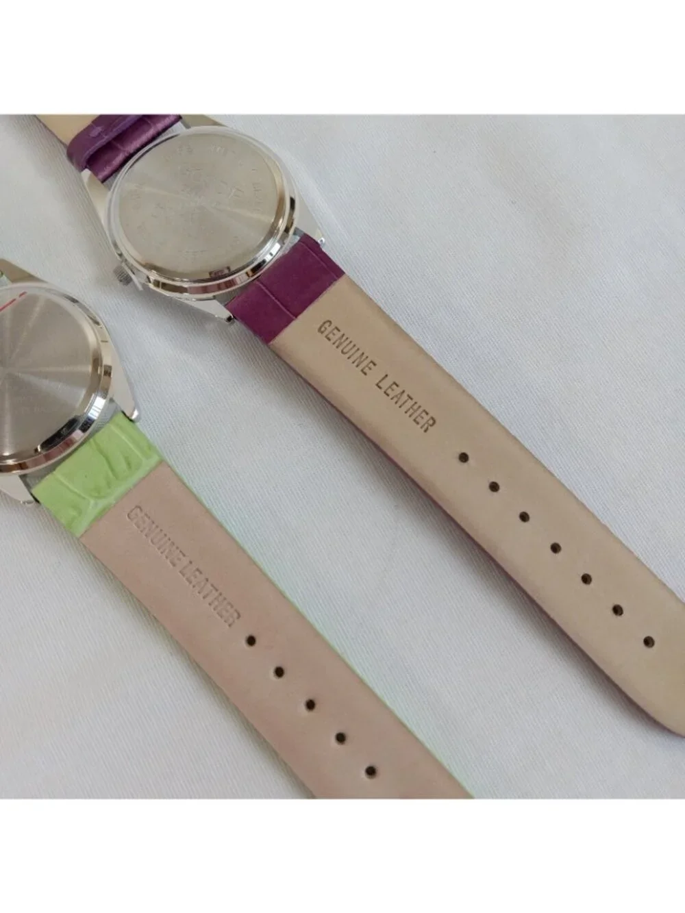 2 Gossip Women's Quartz Wristwatch Green Purple Embossed Leather NEW BATTERIES